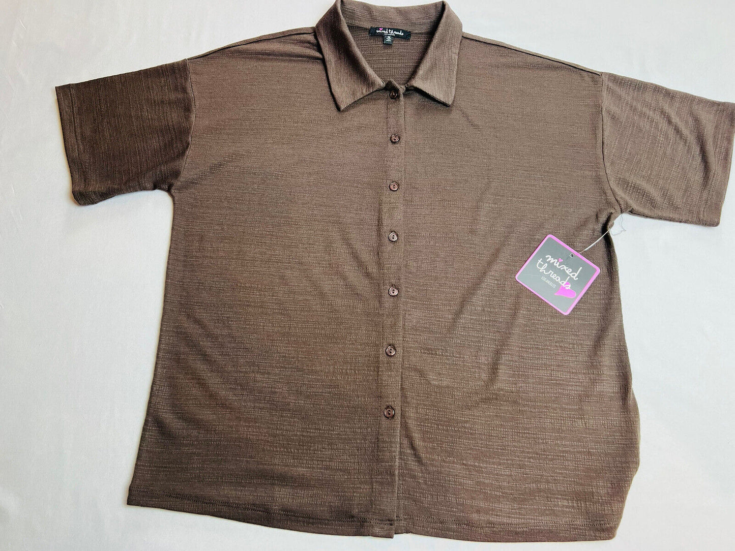 Mixed Threads Women’s Brown Short Sleeve Shirt Size M Button Down