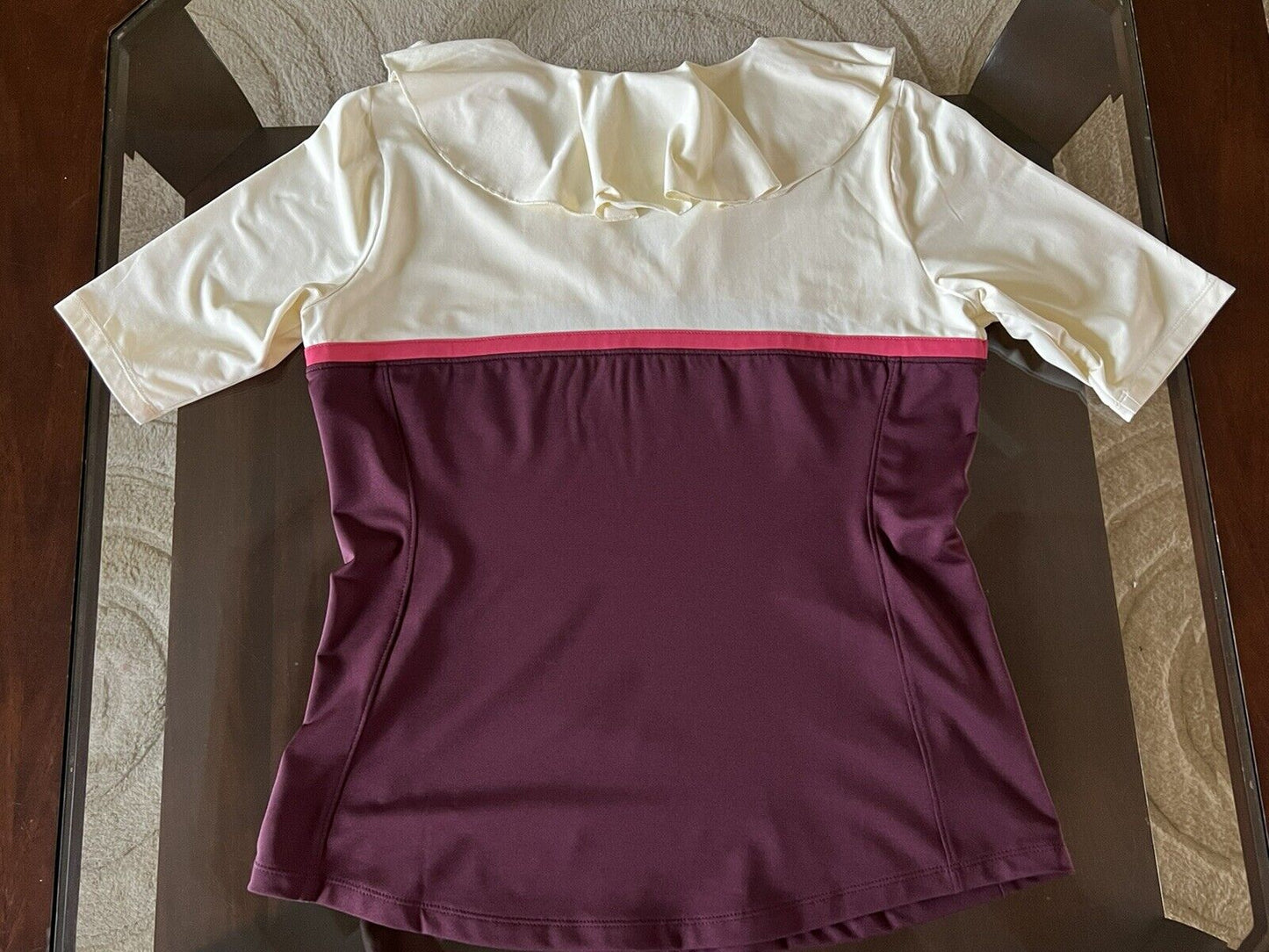 JOFIT Women's Golf Shirt Burgundy and Beige Sz L