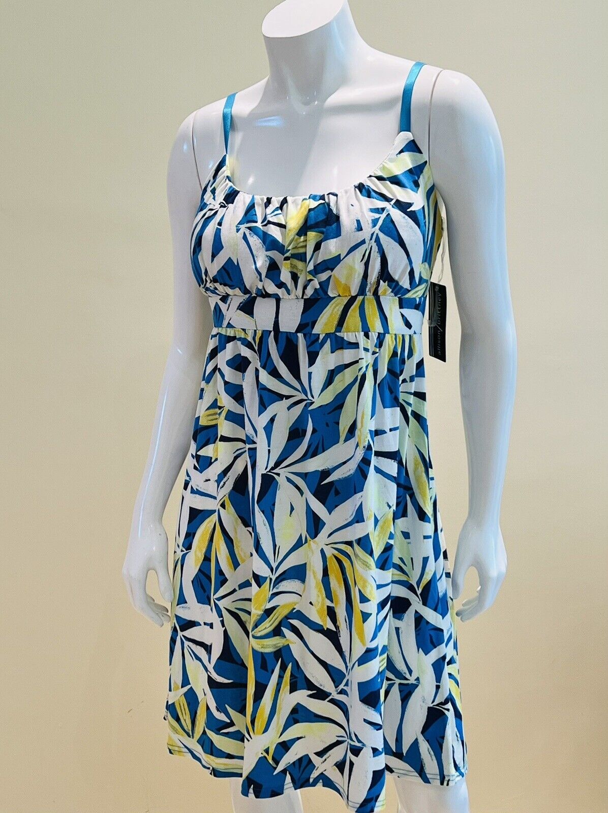 Allison Britney Women’s Sleeveless Midi Dress Size M Blue Palm leaves Print