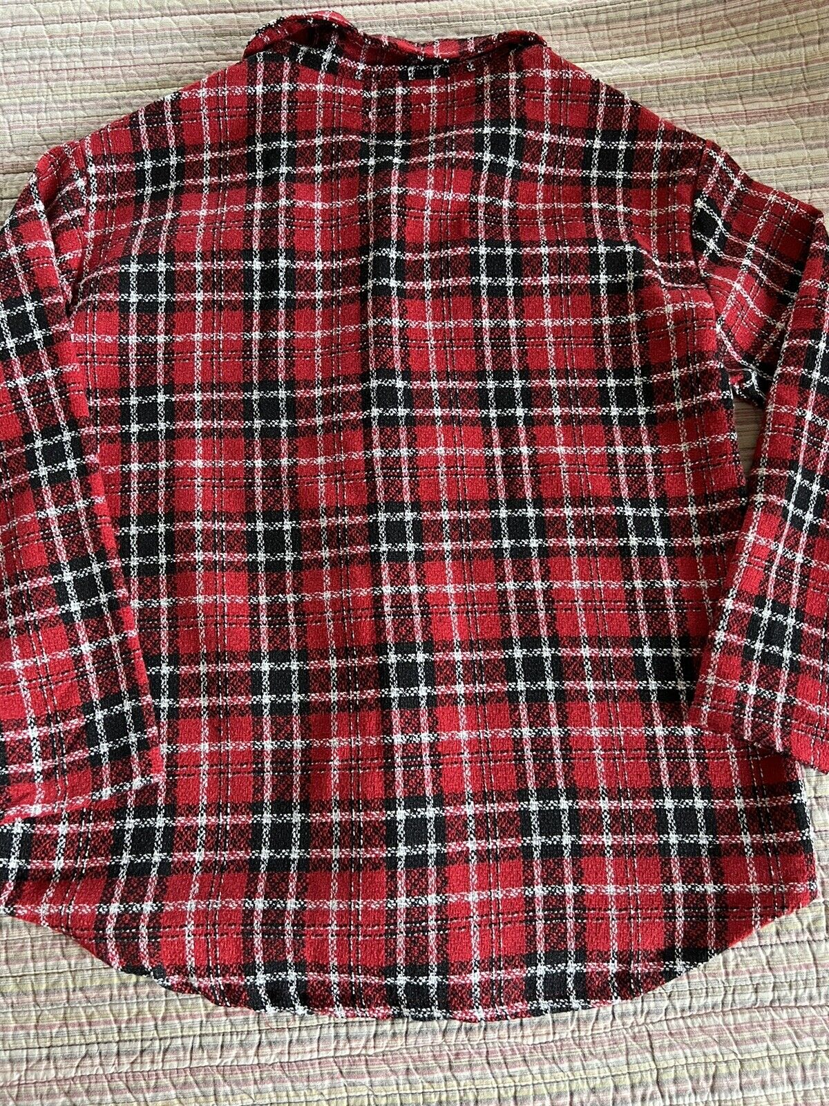 MadRag Women’s Red Plaid Jacket Blazer Coat Sz M Pearls Bottom