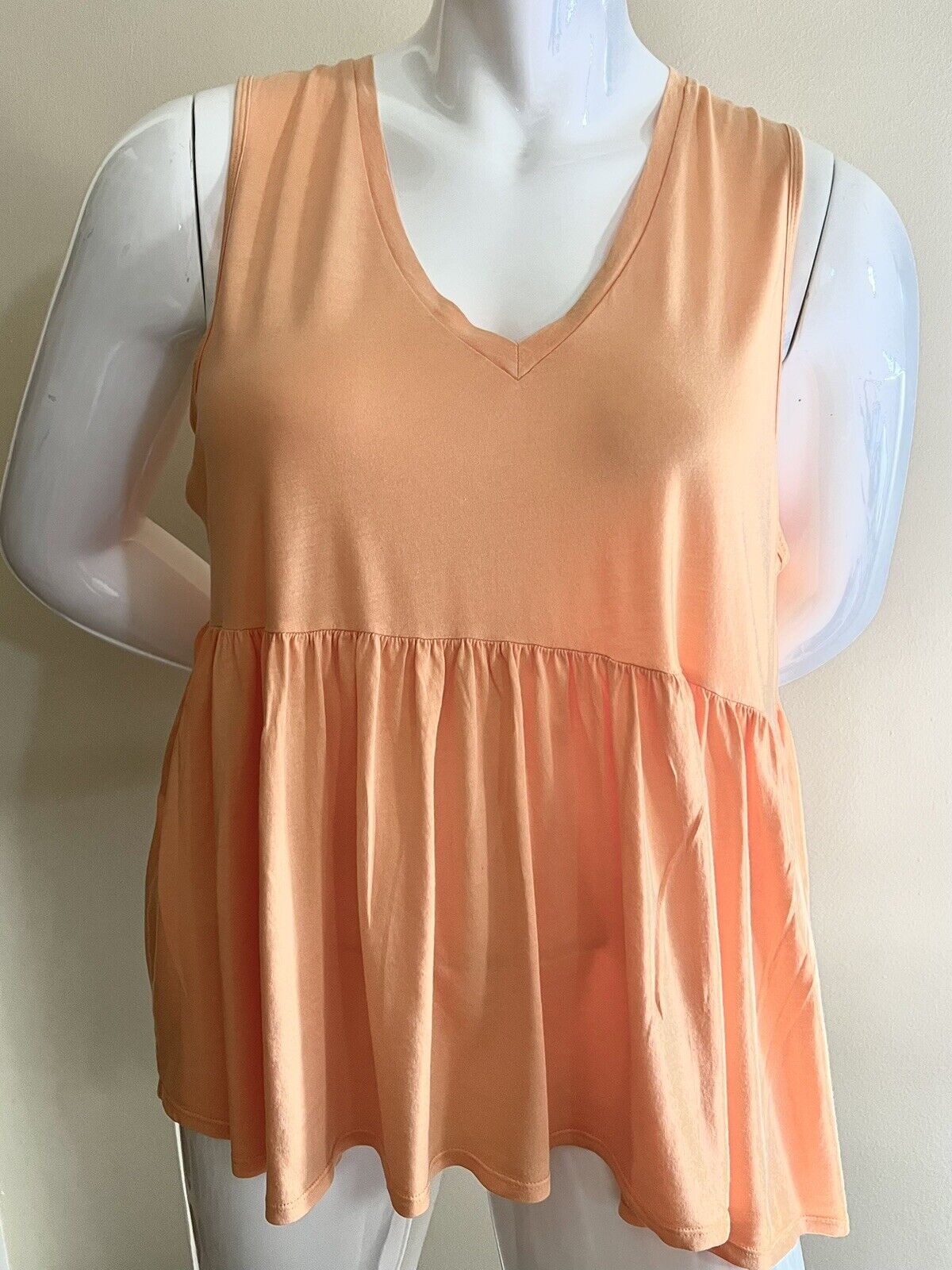 DKNY Womens Blouse Orange Sleeveless V Neck Ruffles Top Sz XL