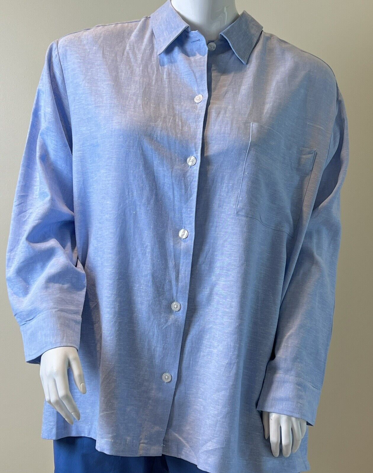 Anne Klein Women’s Blue Long Sleeve Button-Down Shirt Sz L