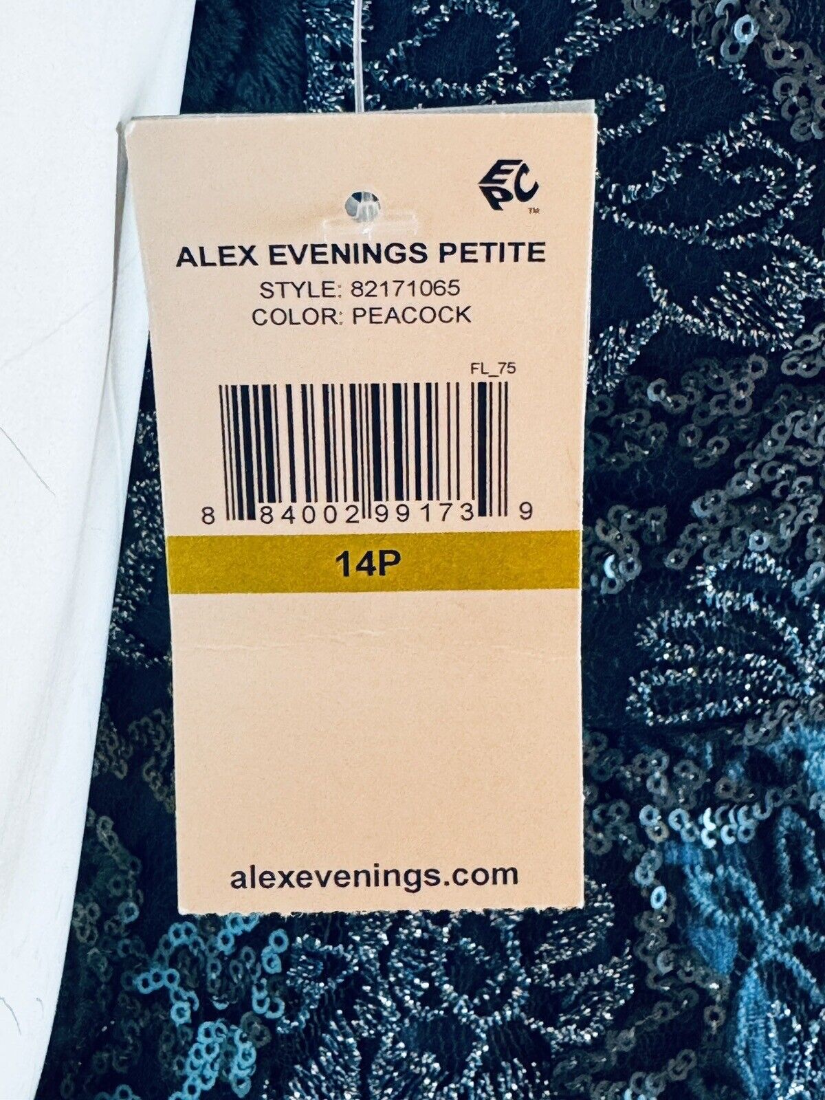 ALEX EVENINGS Size 14P  Long Dress Blue Sequin Embroidery Sleeveless