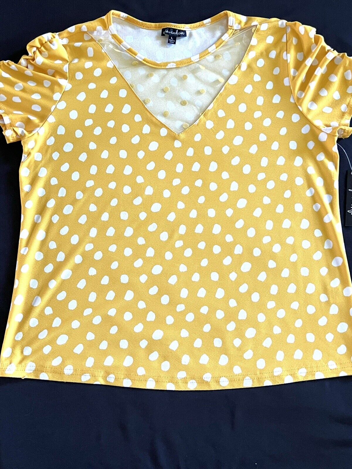 Alison Andrews Women’s Yellow Polkas Dot Short Sleeve Blouse Sz L