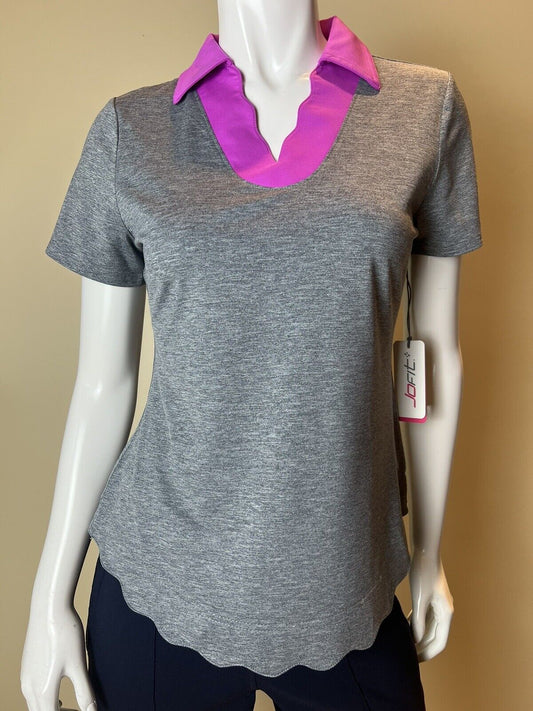 JOFIT Women's Golf Shirt/Top Gray Pink Collard Size S      (50)