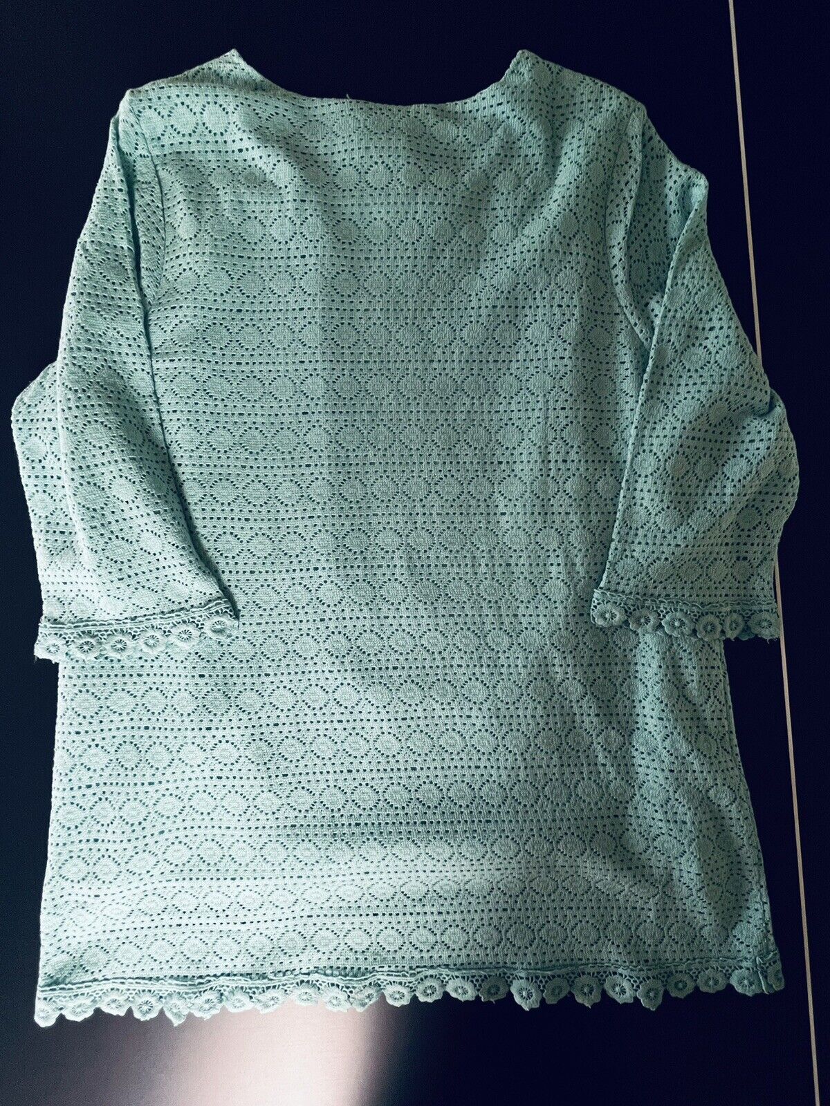 Blair Women’s Green Crochet Blouse Stretch Sz L