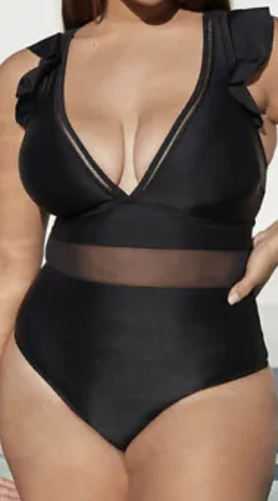 CUPSHE Black Mesh Panel Ruffle One Piece Swimsuit Bathing Suit NWT Sz 2X (6)