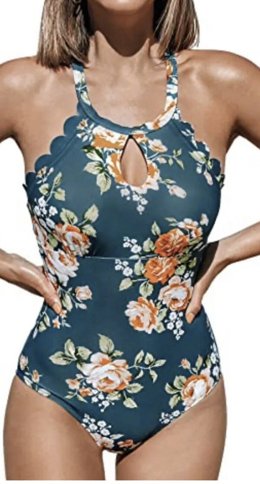 CUPSHE Women's Green Floral One Piece Swimsuit Size XL (8)