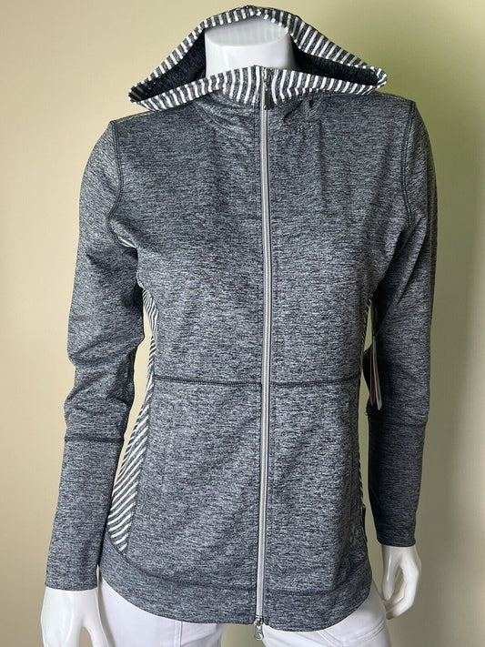 JOFIT Women’s Hoodie GRAY w/white GOLF JACKET Sz S STRETCH     (51)