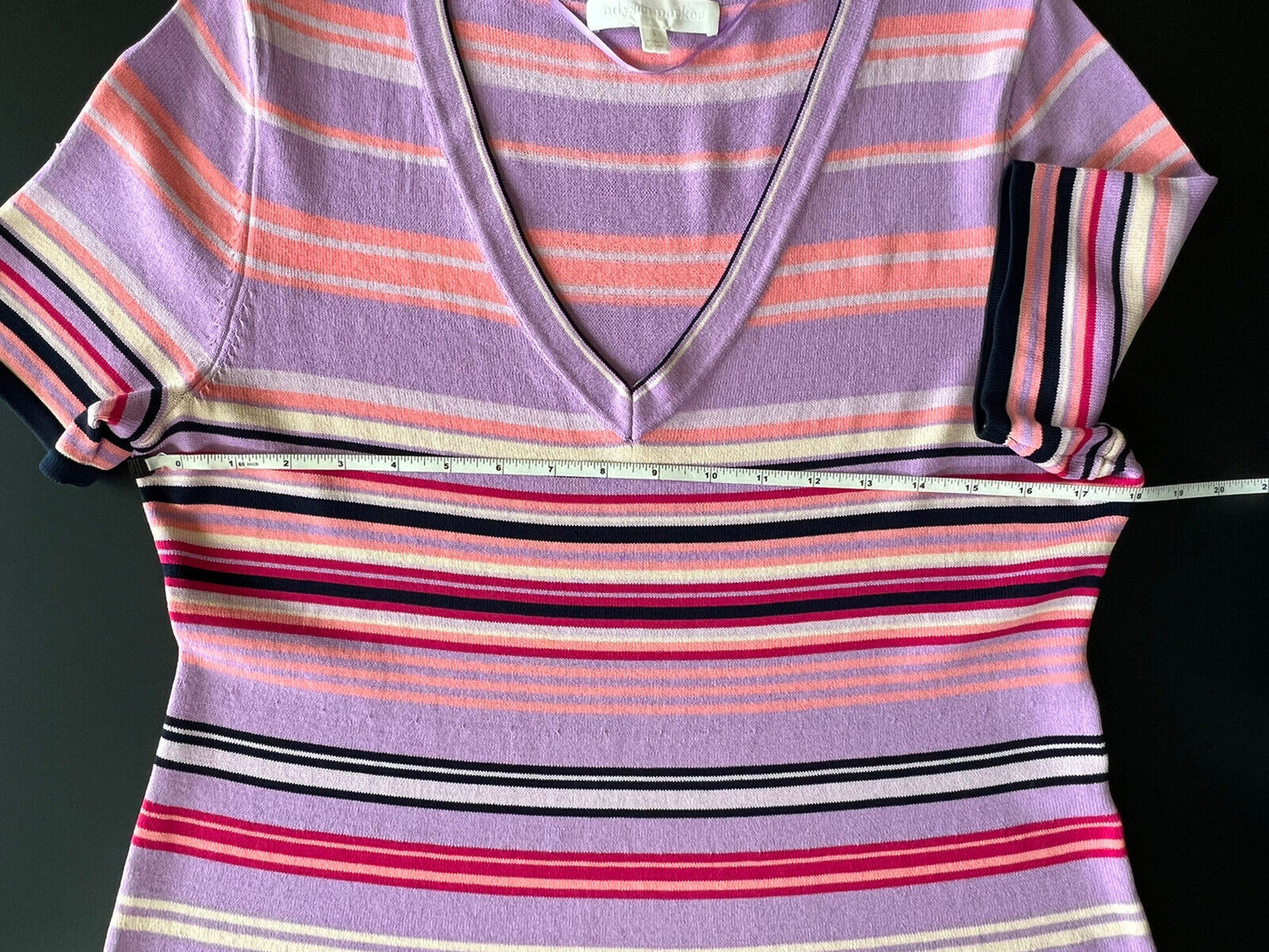 ADYSON PARKER MULTI COLOR STRIPED KNIT SHORT SLEEVE A-LINE DRESS Sz L