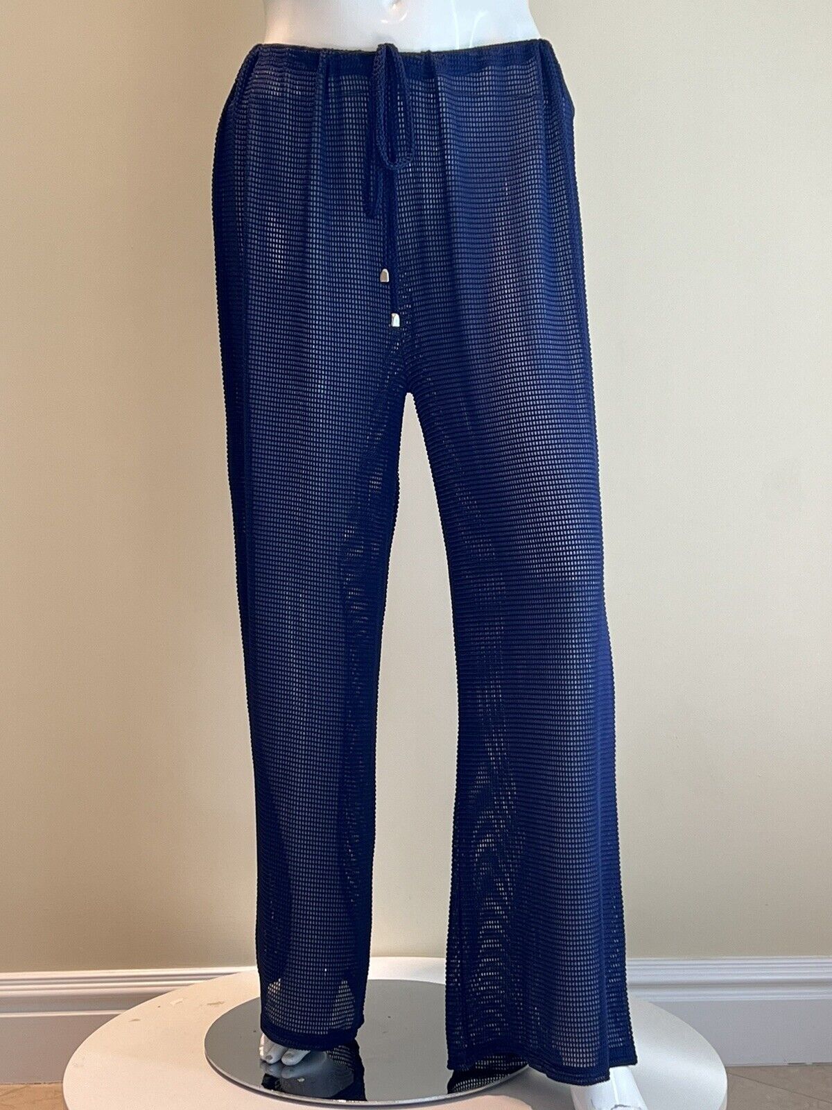 Ellen Weaver Women’s Mesh Pants Navy Blue Wide Leg Sz 3X