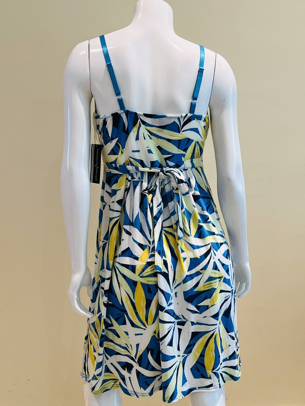 Allison Britney Women’s Sleeveless Midi Dress Size M Blue Palm leaves Print