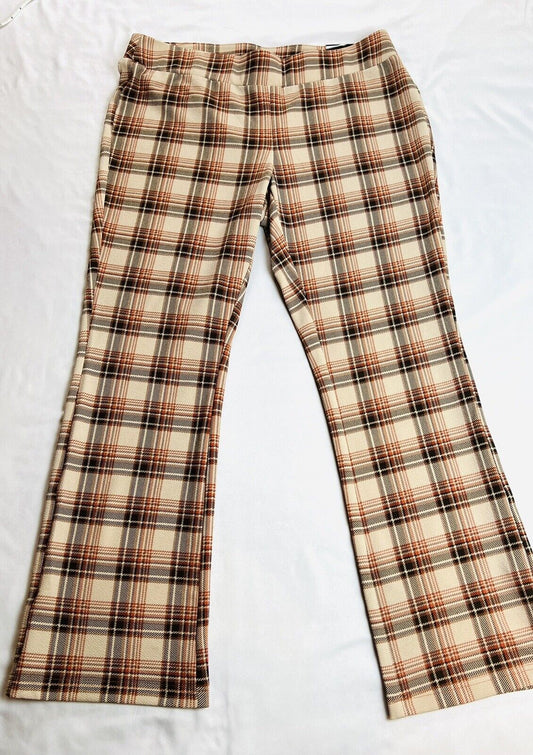 FLIRTATION Women's Plaid Flannel Pants Size 2XL Multicolor Brown Beige