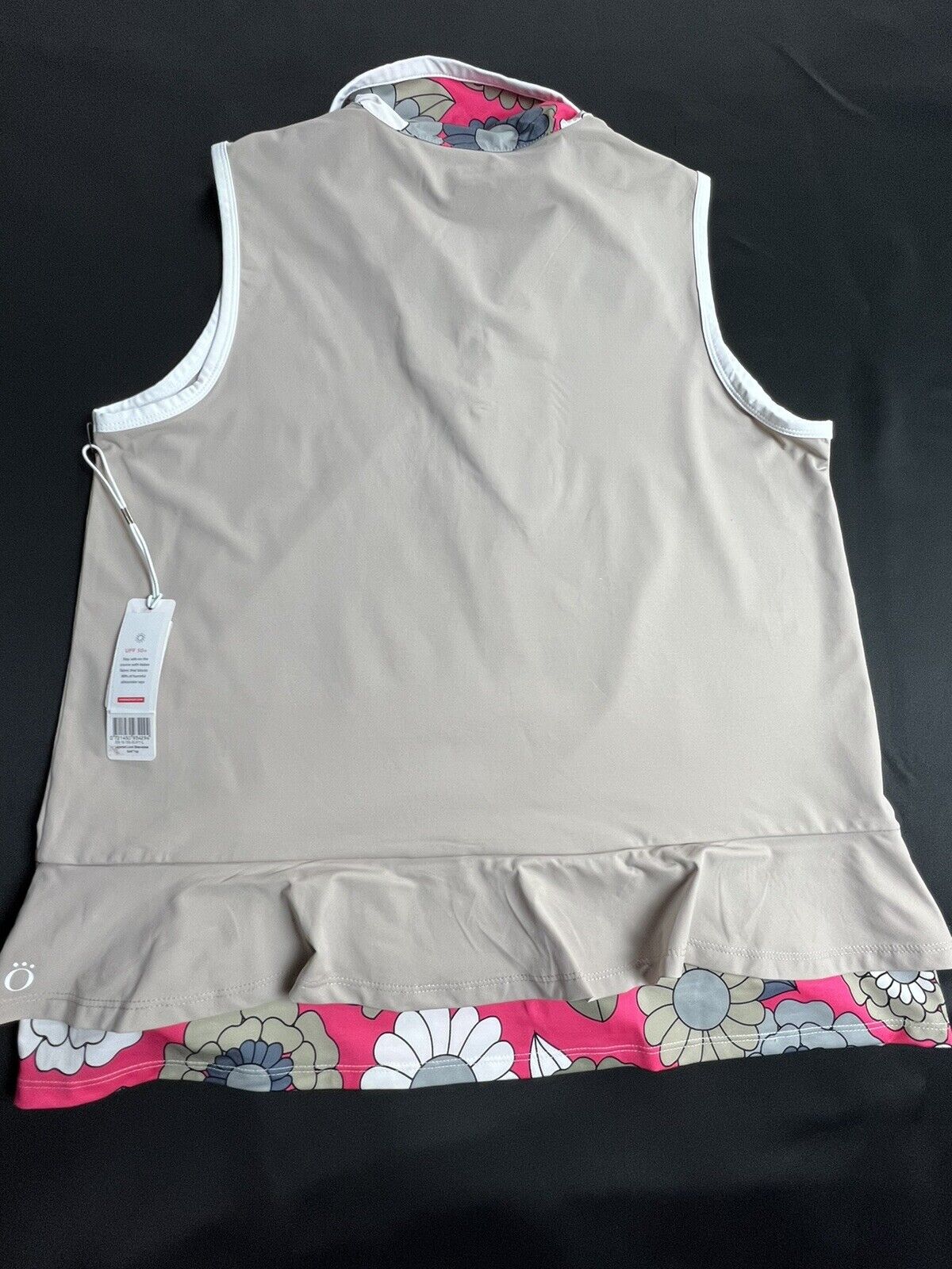 KINONA Women’s Sleeveless Golf Top Tan Pink Floral Sz S