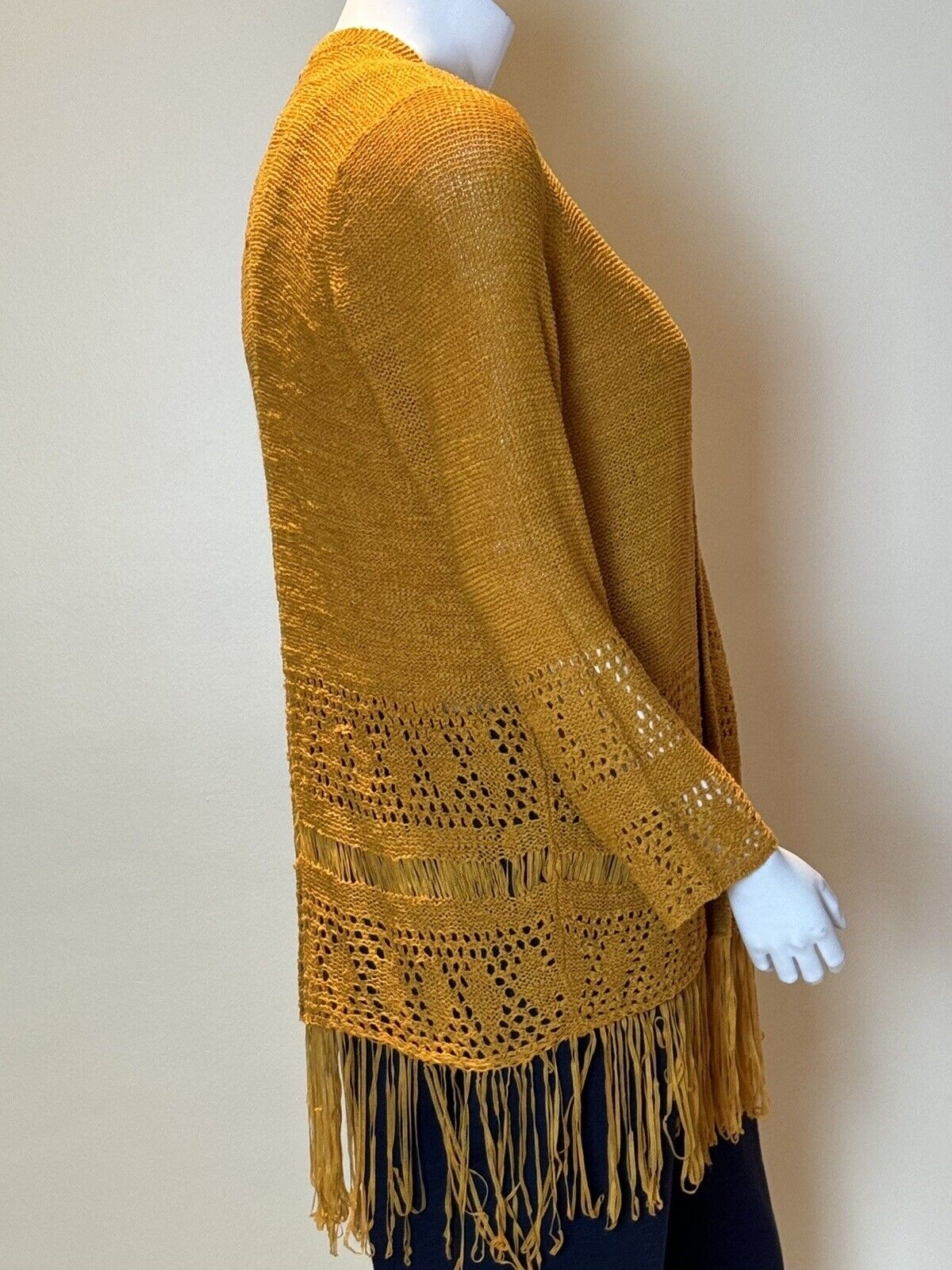 Michael Kors Yellow Mustard Fringe Open Front Cardigan Women’s Sz XL.   (63)