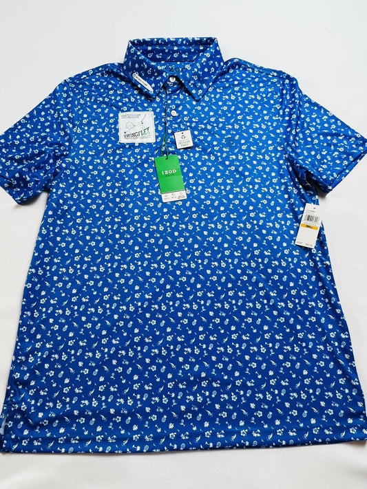 IZOD Golf Women’s Short Sleeve Polo Shirt White Blue Print Size S