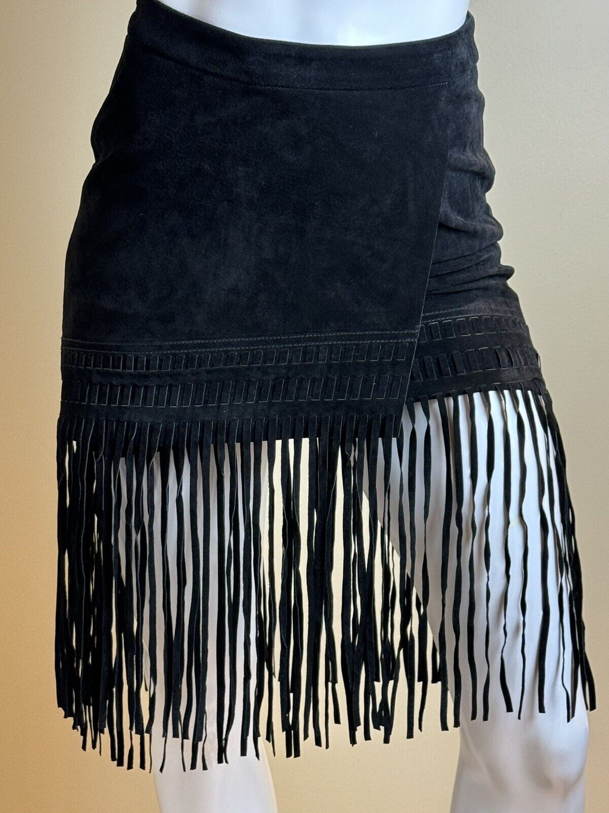 BlankNYC Women’s Fringe Skirt 100% Leather  Black Size 25/US 2