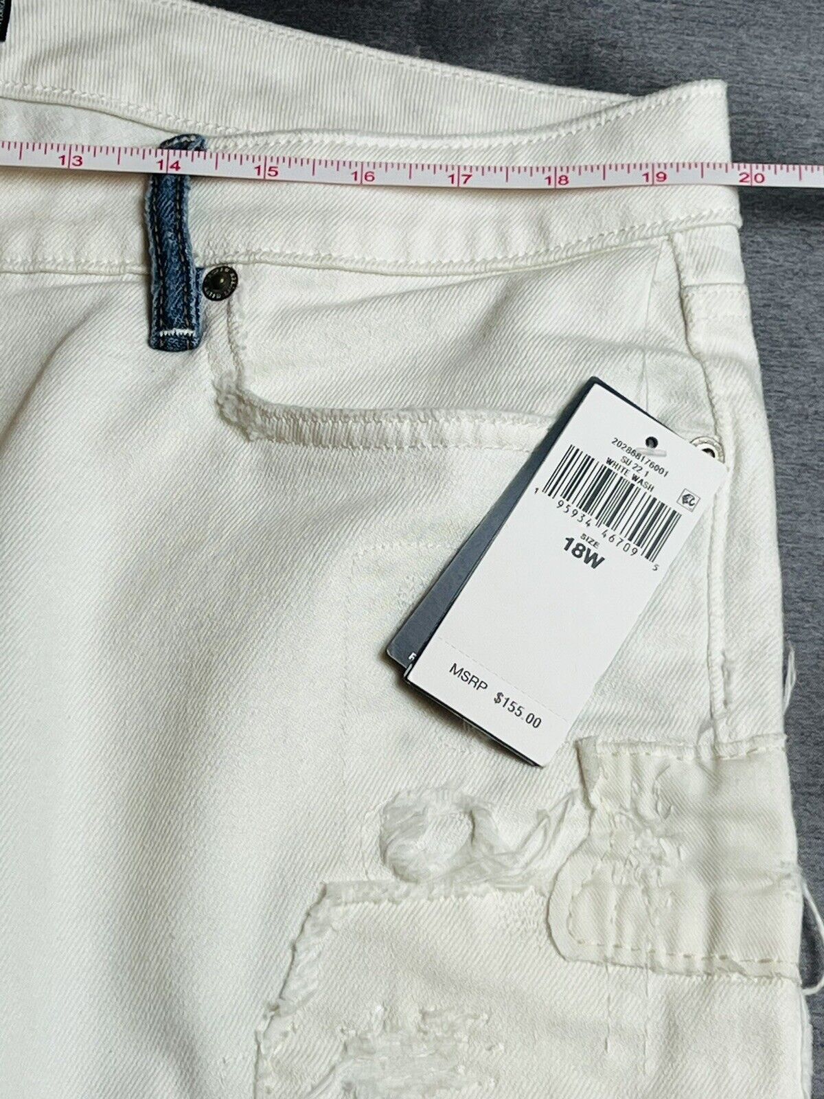 Ralph Lauren Women’s Distressed Patchwork Straight Stretch Jeans White Sz 18 (4)