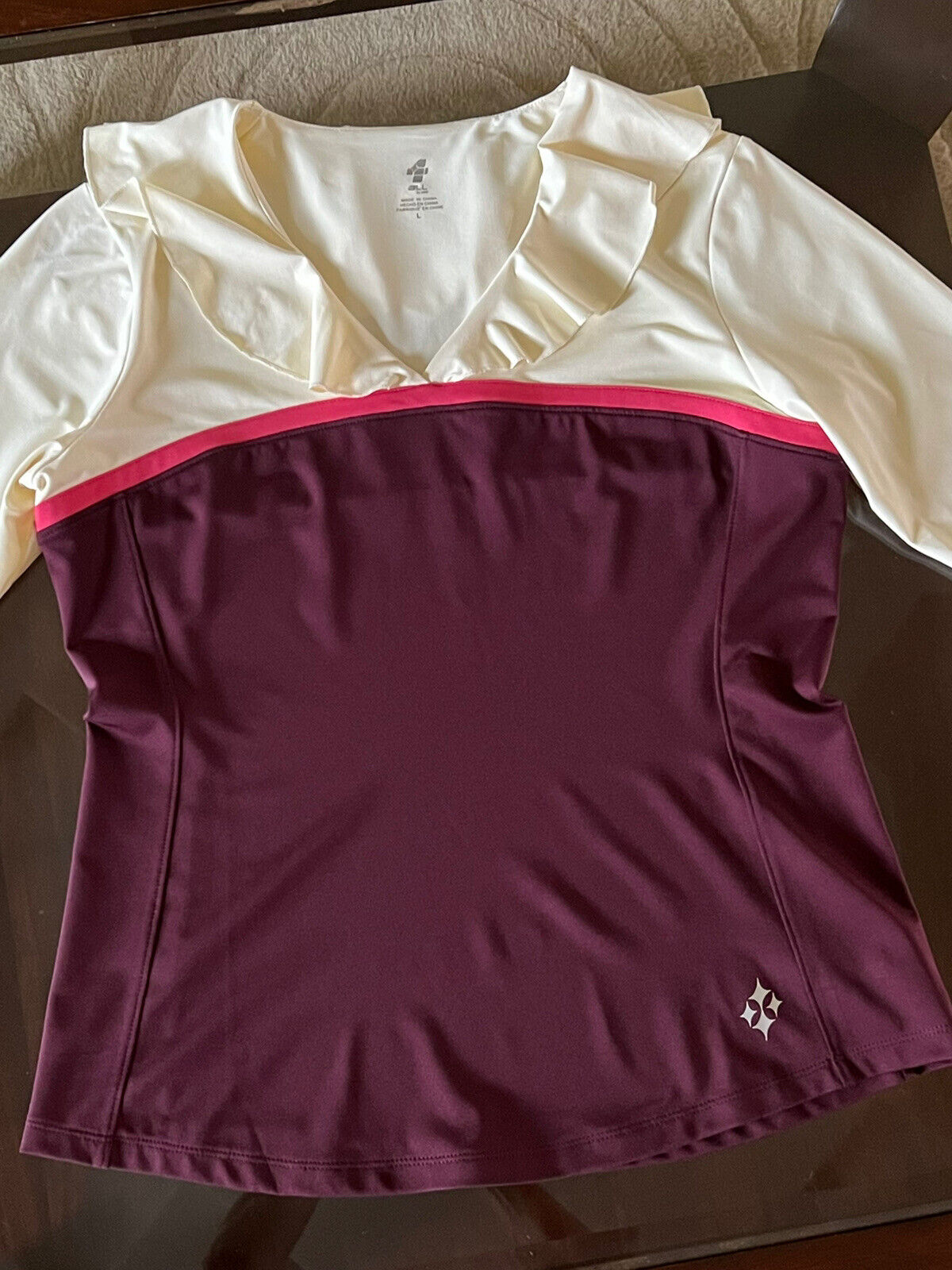 JOFIT Women's Golf Shirt Burgundy and Beige Sz L