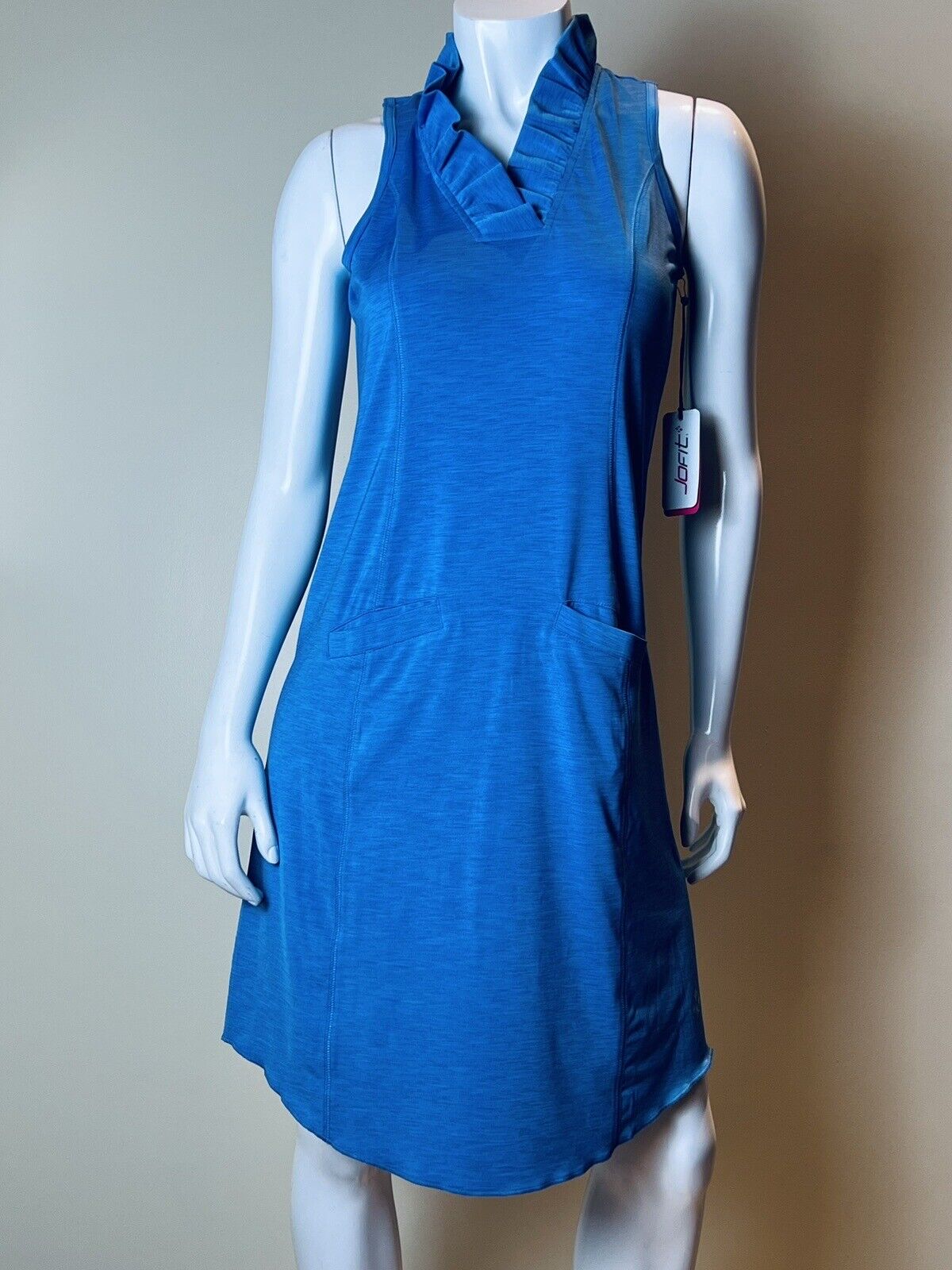 Jofit Women's Golf Tennis Dress Blue Sz S Sleeveless Ruffle Collard        (51)