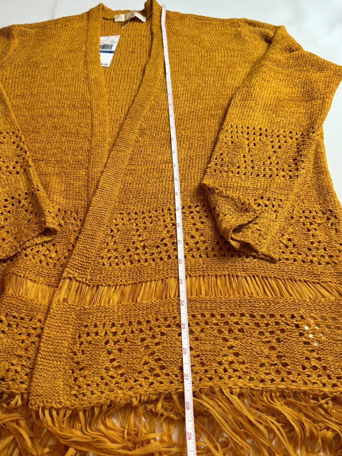 Michael Kors Yellow Mustard Fringe Open Front Cardigan Women’s Sz XL.   (63)