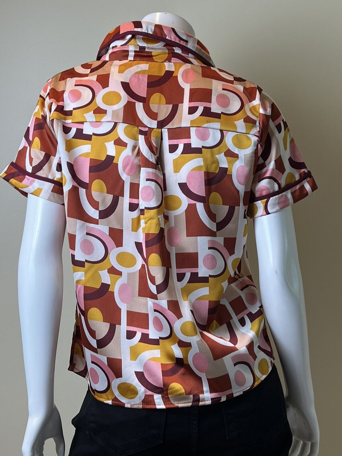 Faith and Joy Women’s Blouse Short Sleeve Multicolor Sz M Collar Top