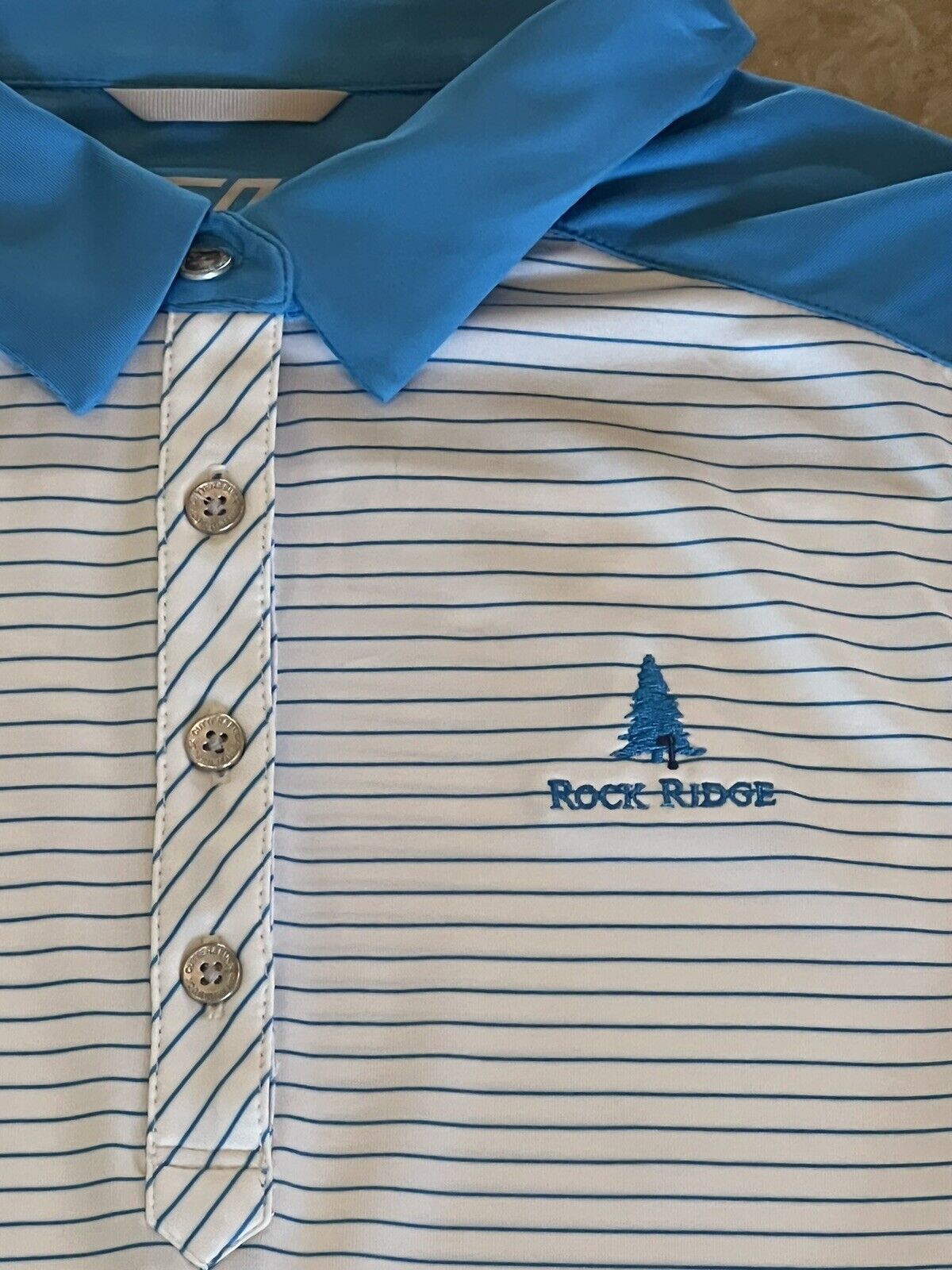 Cutter & Buck Women's Polo White w/Blue Stripes Golf Shirt Sz M