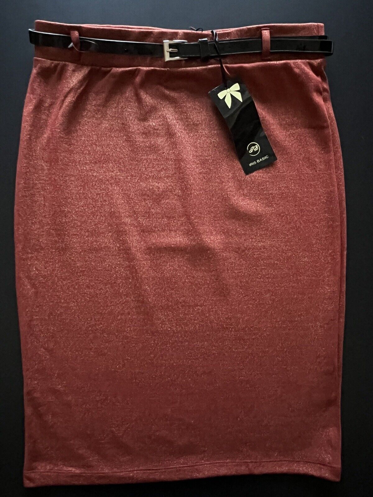 Iris Los Angeles Women's Pencil Skirt Knee Length Silver Orange w/Belt Sz L