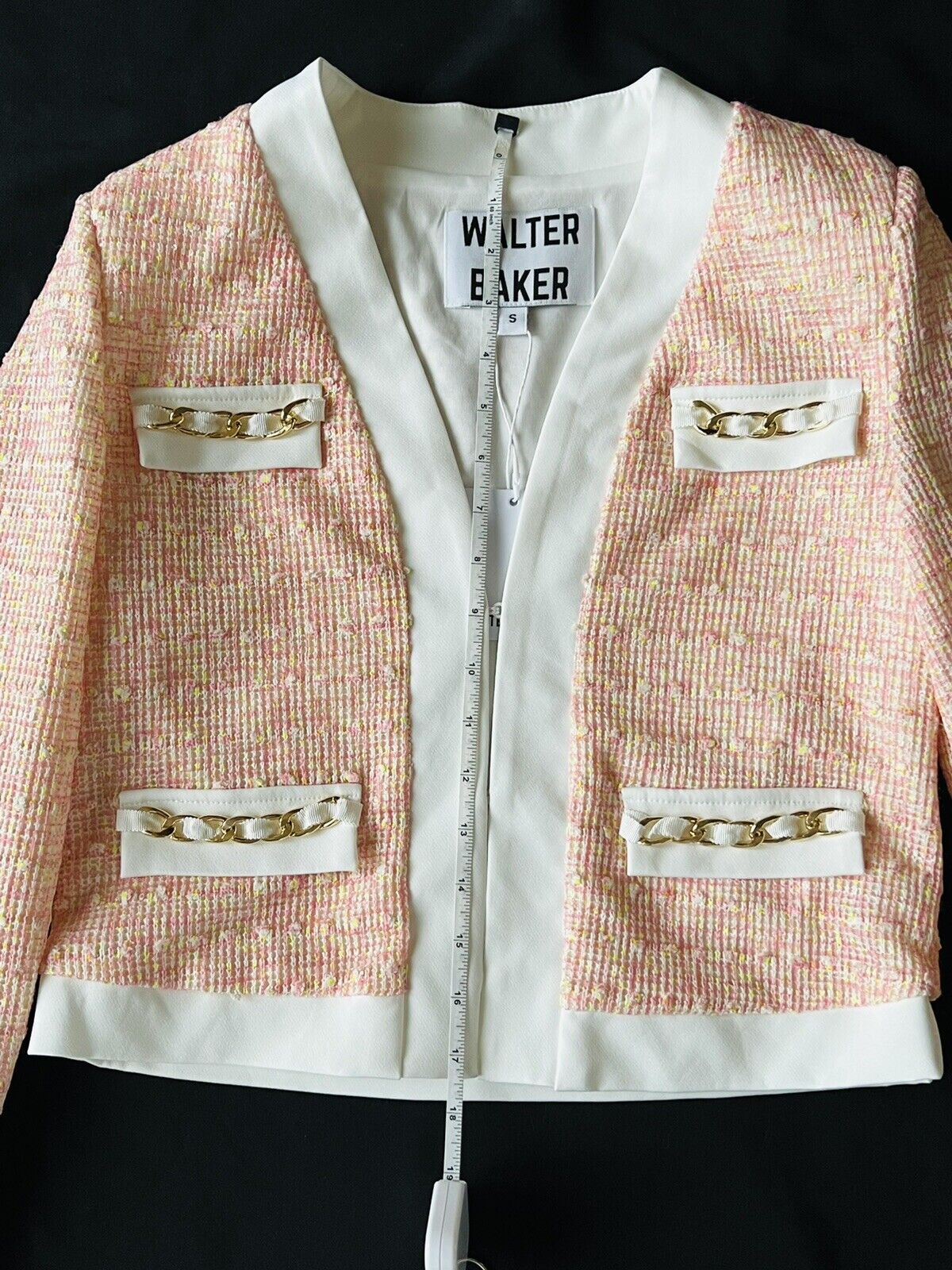 Walter Baker Women’s Pink Tweed Leather Trim Blazer Jacket Size S $268 Retail