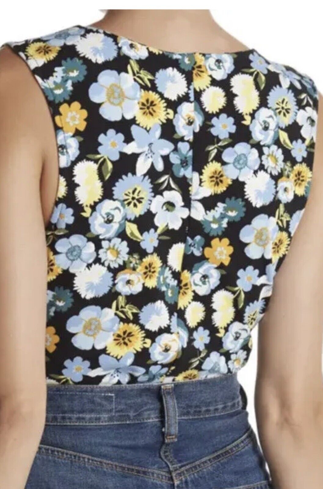 By Design Bodysuit Blue Floral Sleeveless Sz L