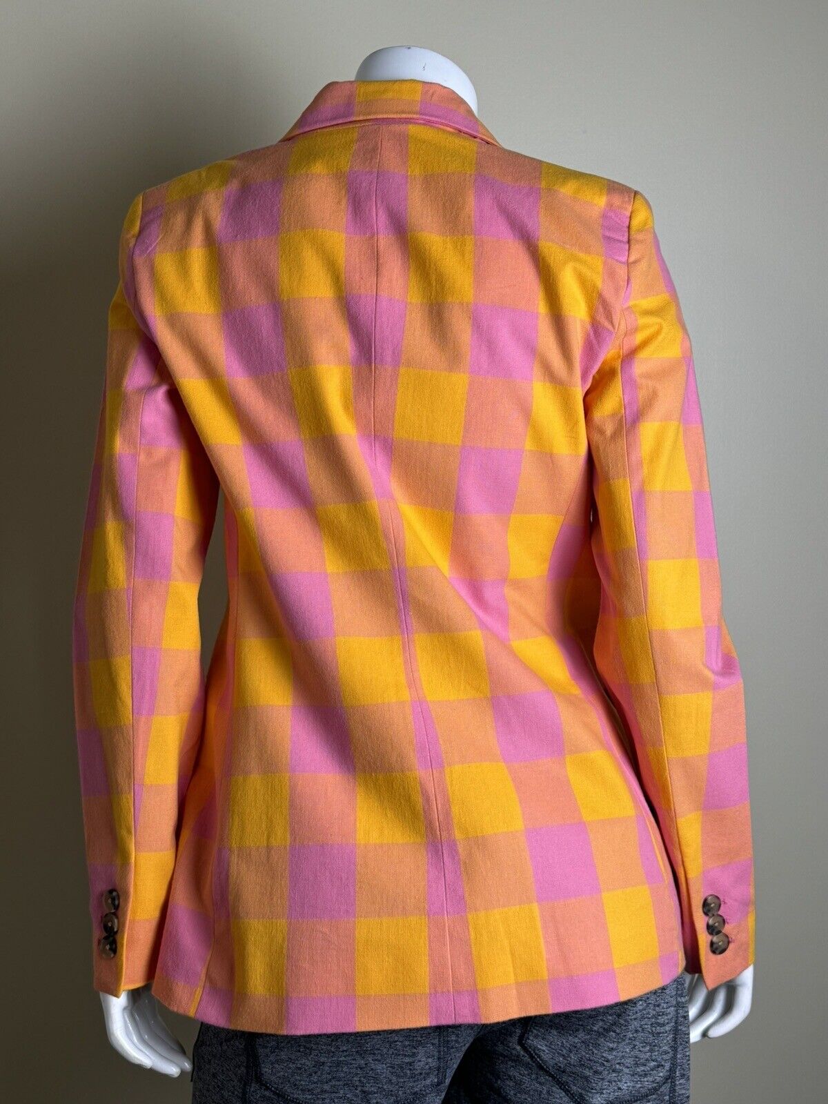 Free Assembly Women's Yellow with Pink Plaid Blazer Jacket Sz M.   (61)