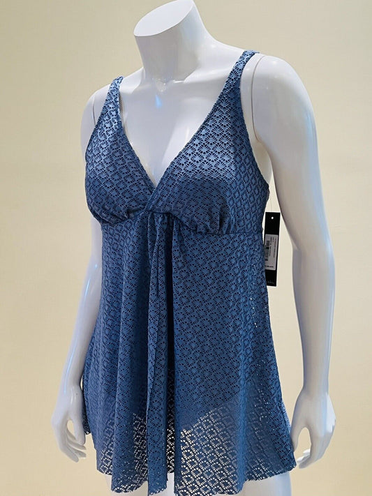 Nicole Miller One Pc Swimsuit Blue net Sz S swim dress Bathing suit