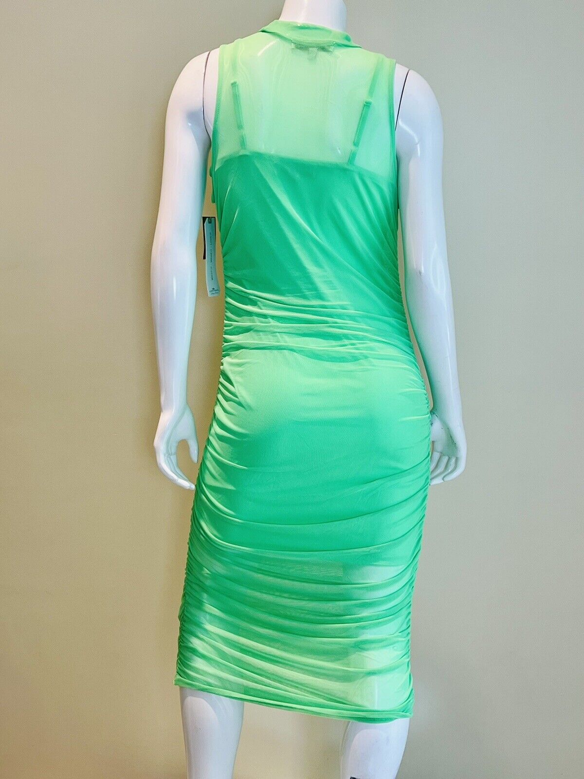 Almost Famous Women's 2 Piece Dress Neon Green Mesh Sz L  (7)