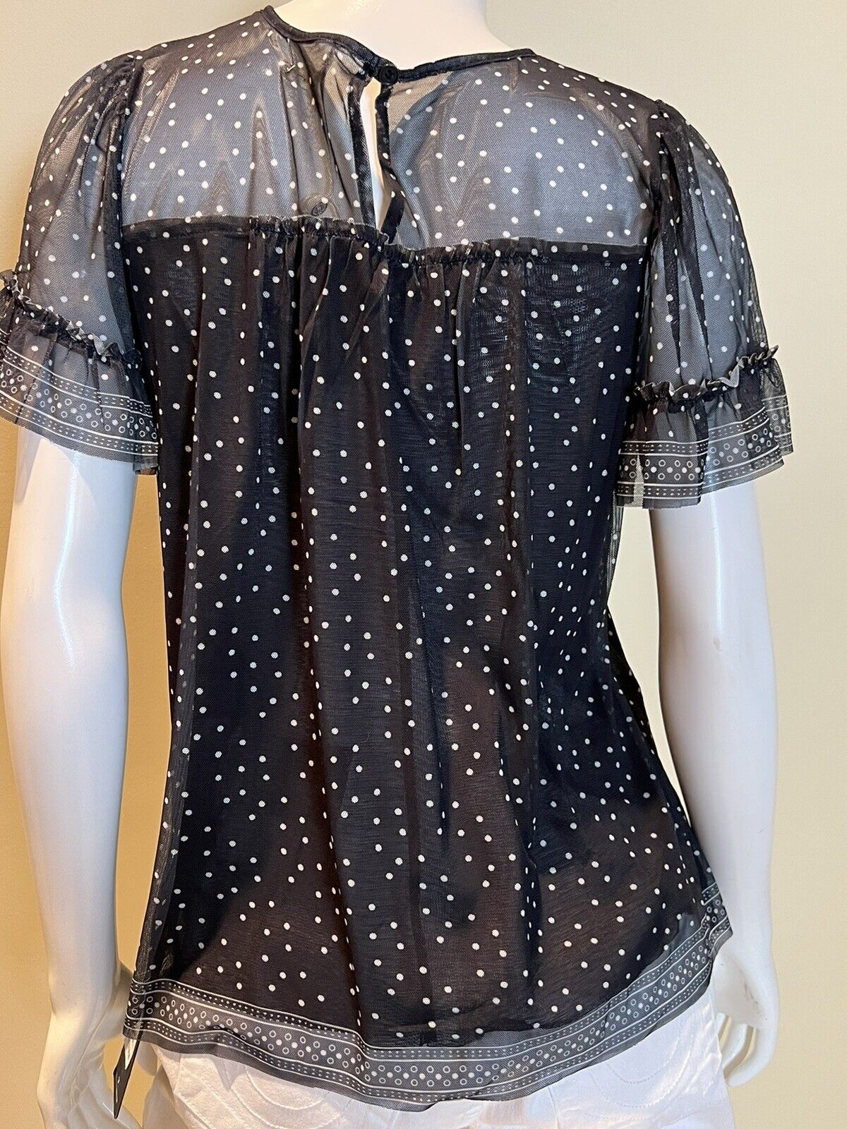 Max Studio Blouse Women's Size S Polka Dots Black (9)