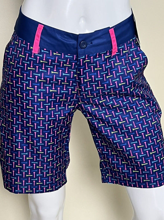 Birdies And Bows Women’s Multicolor Pink Blue Golf Shorts Size 4   —(18)