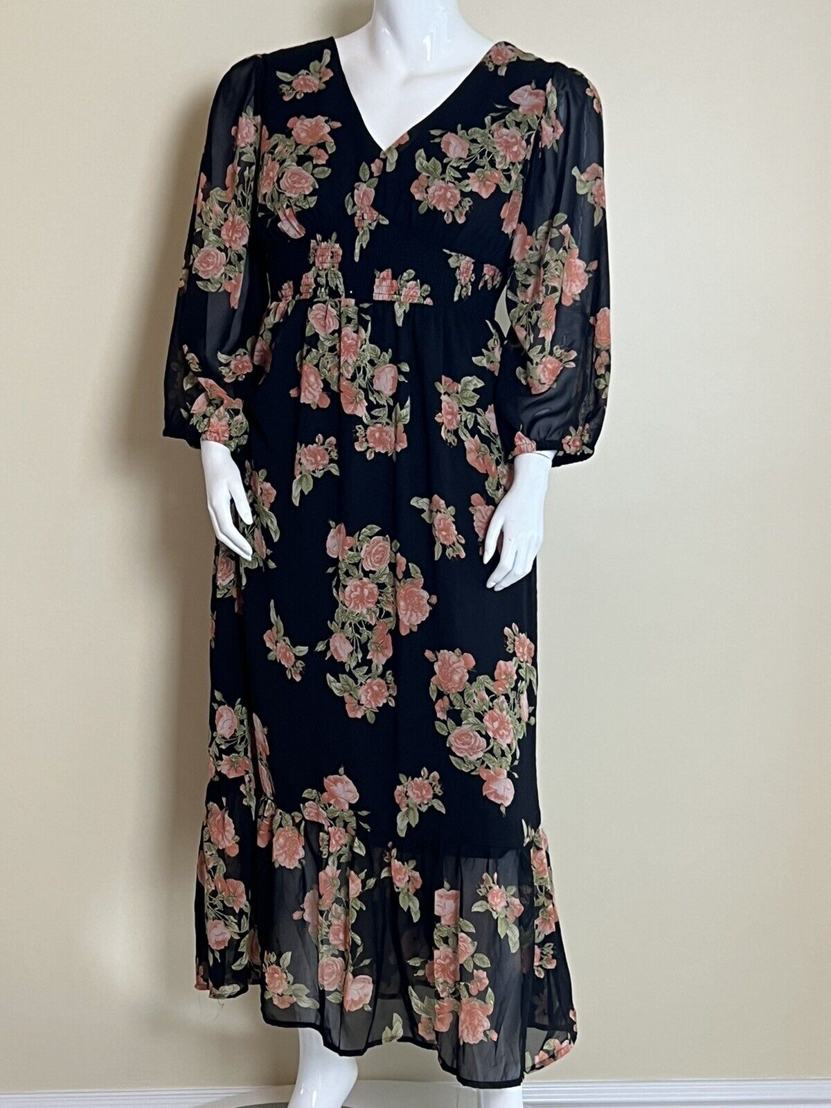 Blush Women’s Black Floral maxi Multicolor Dress Sz 2XL (3)