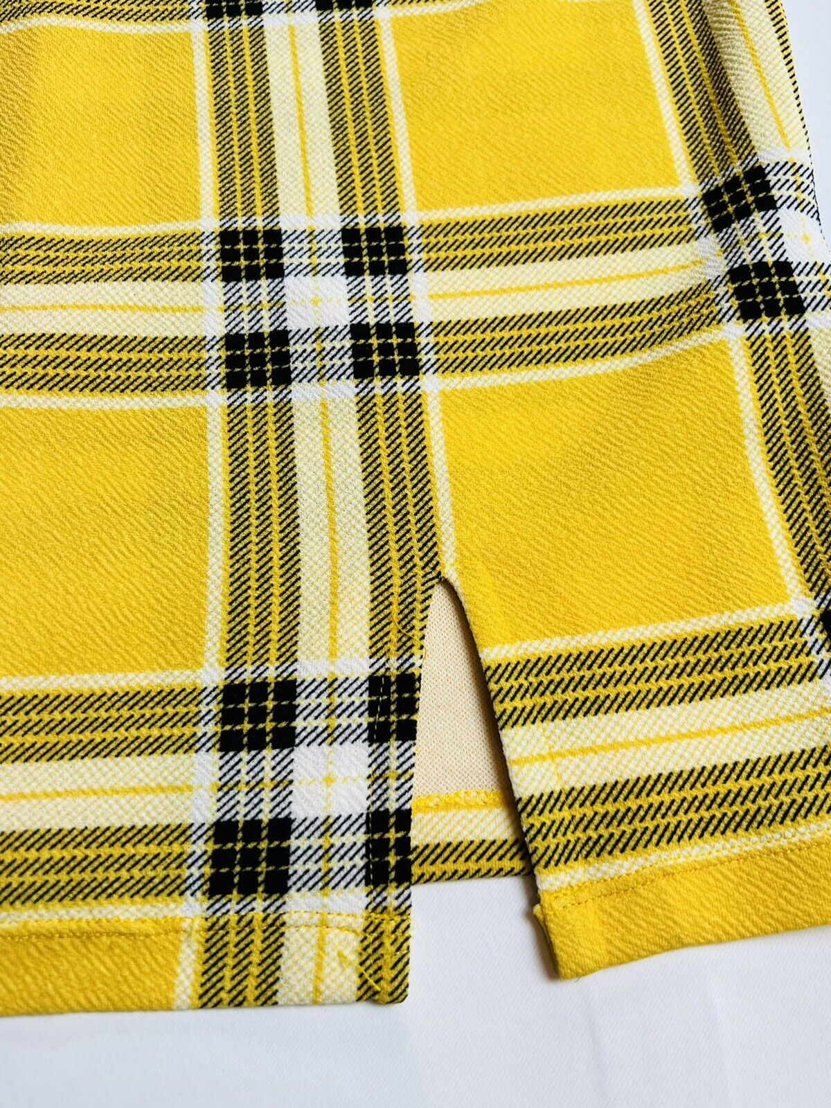 Almost famous Yellow Plaid 2 Pc Dress Black Top Set Size XL