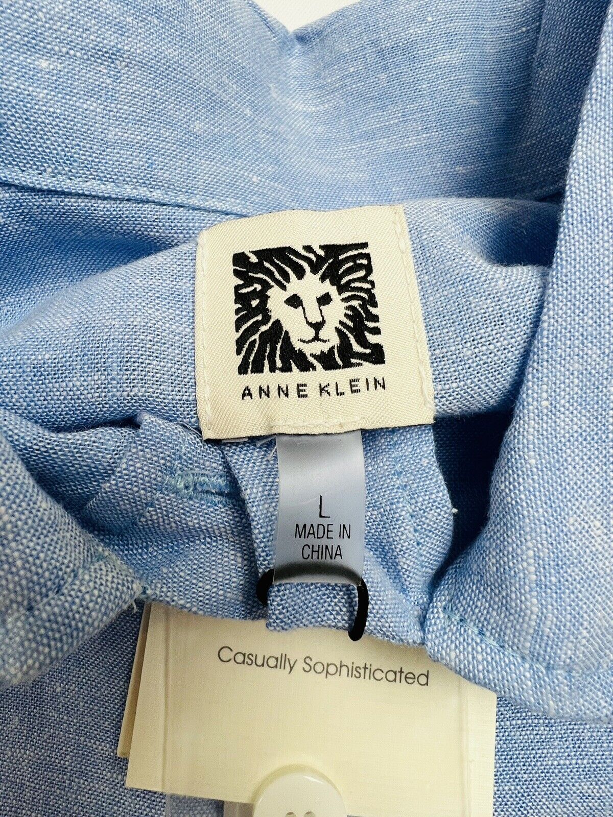 Anne Klein Women’s Blue Long Sleeve Button-Down Shirt Sz L