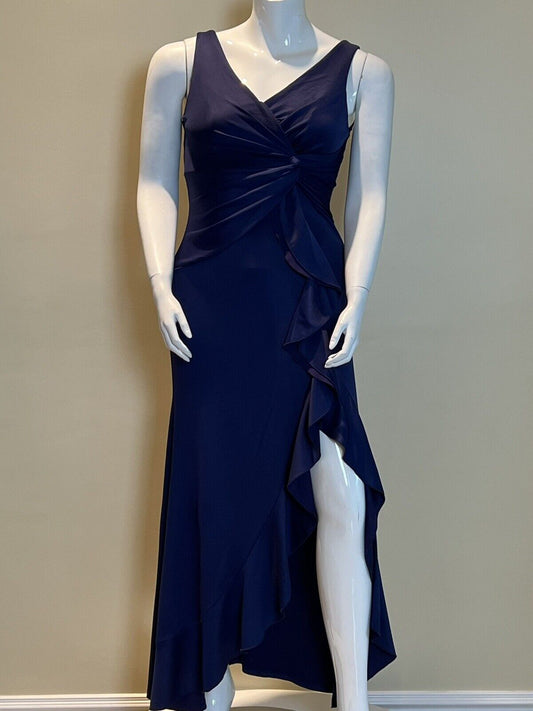 Lsisi Women's V Neck Sleeveless High Split Wrap Long Formal Dress Sz L Navy (7)