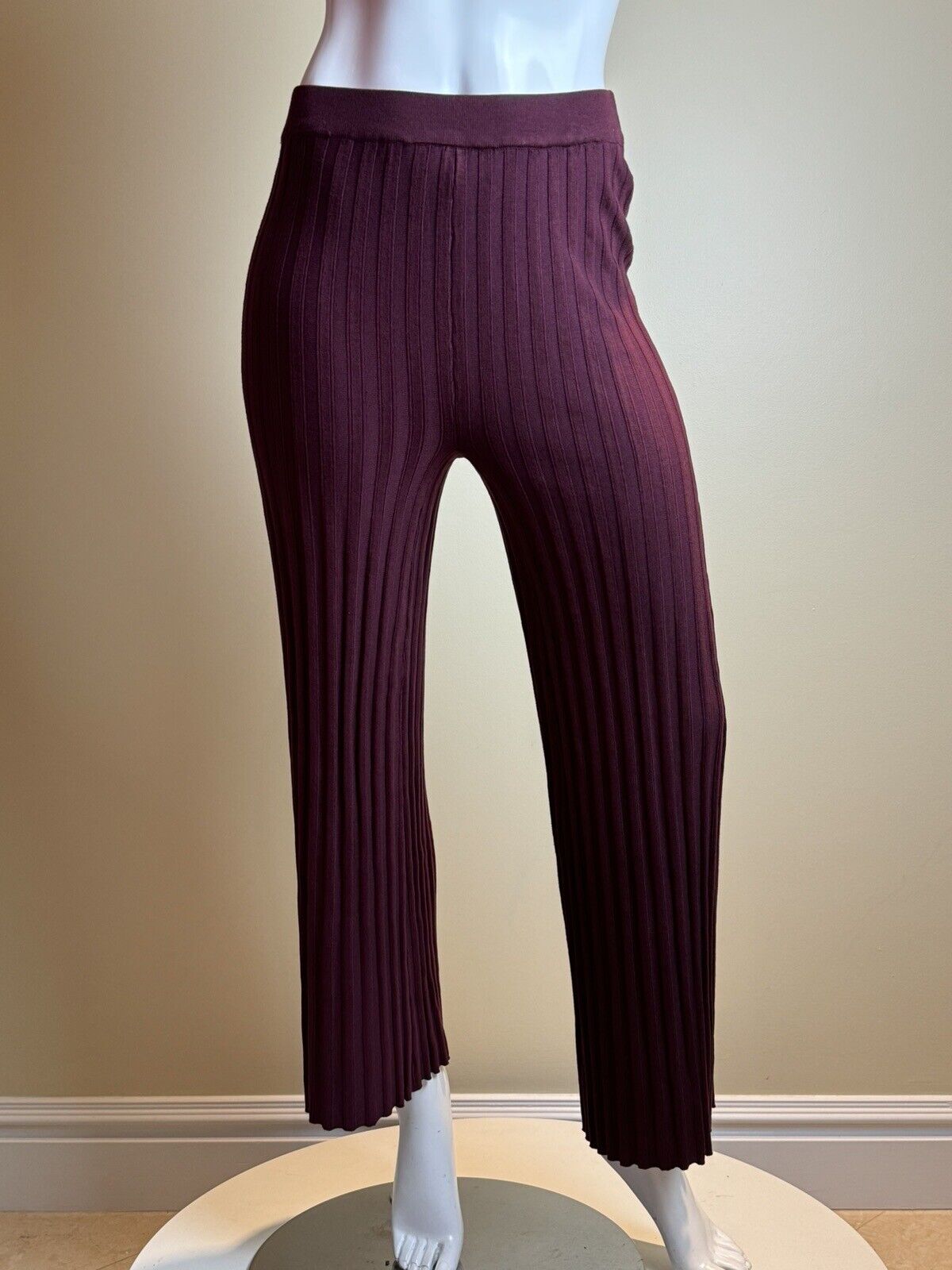 House of Harlow 1960 Wide Leg Ribbed Knit Trouser Pants Size S Maroon (75)