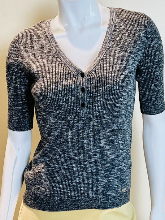 Calvin Klein Womens Blouse Sz XS Gray shirt V Neck Knit Top