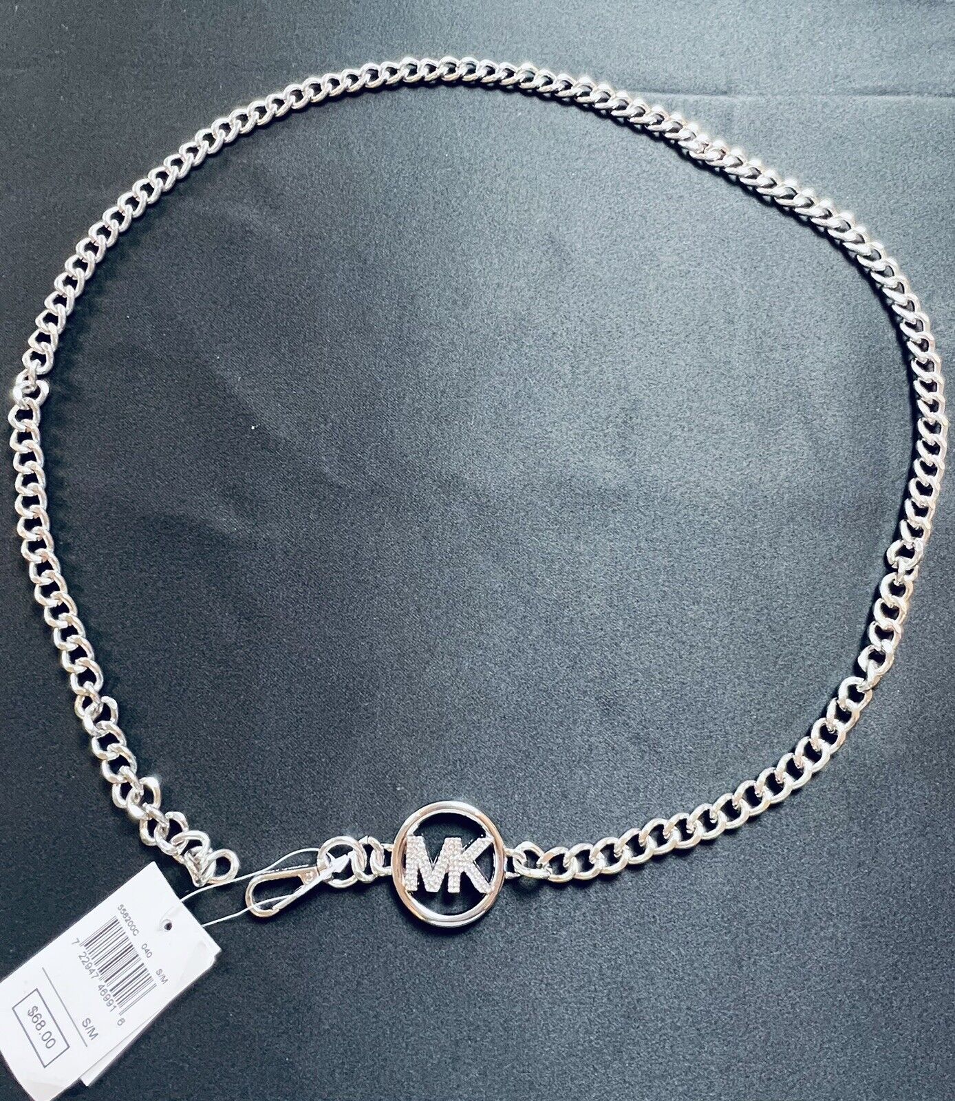 MICHAEL KORS Women’s Silver Metal Chain Belts Rhinestones MK Logo Sz S/M