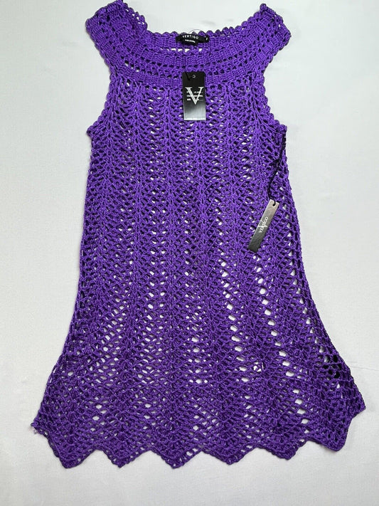 Vertigo Women’s Purple Crochet Top Sz L Sleeveless Knit Blouse