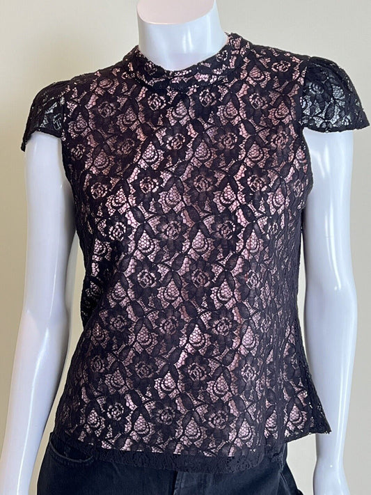 Vertigo Women's Top Crochet Blouse Black Size M $180 Retail (3)