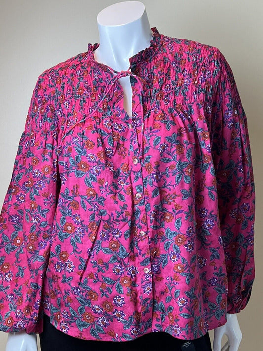 Chelsea & Theodore Women’s Long Sleeve Blouse Pink Fuchsia Floral Size S Top