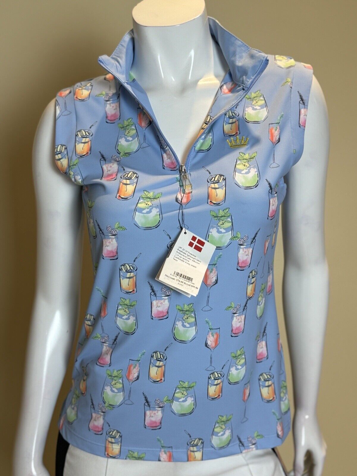 Kastel Denmark Cocktails Pattern Blue Shirt Sz M.  (77)