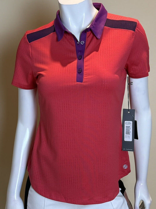 Lija Women's Golf Polo Shirt Sz S Red w/ Purple Top Short Sleeves