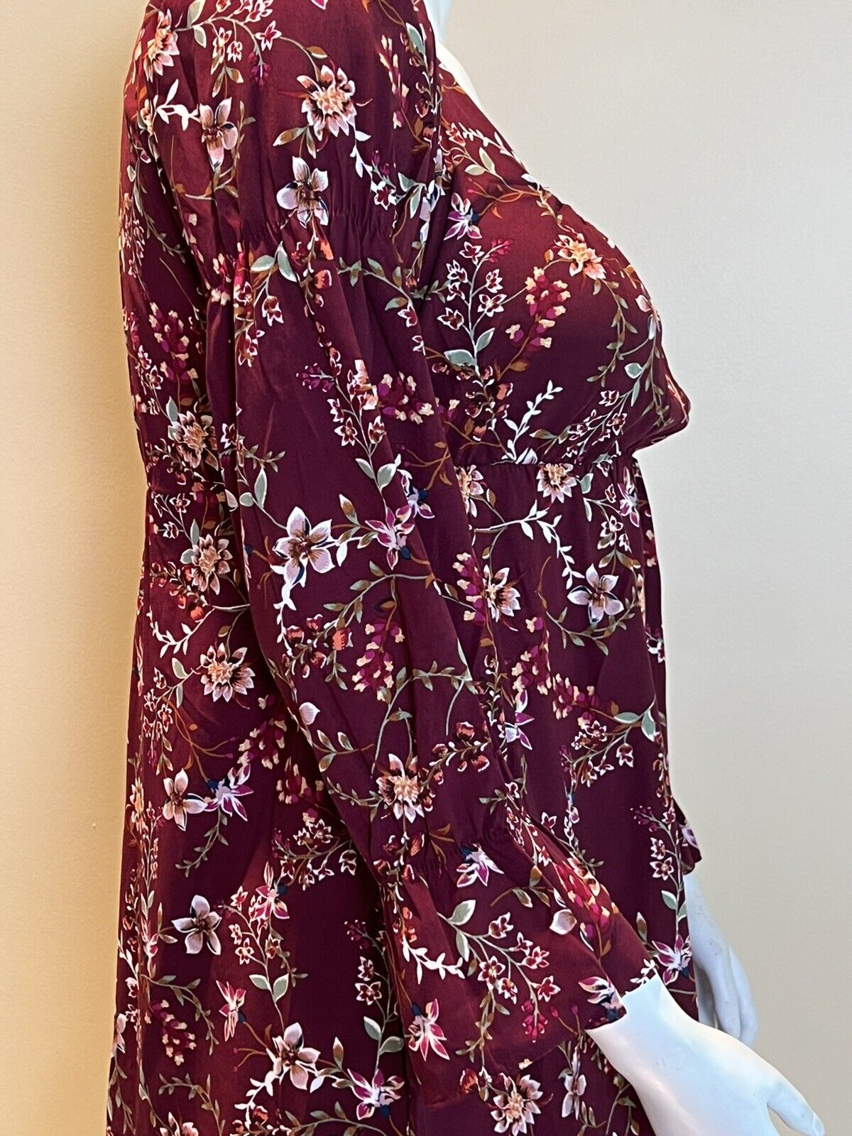 Liberty Love Burgundy Floral Long Sleeve Dress Women’s Sz XL