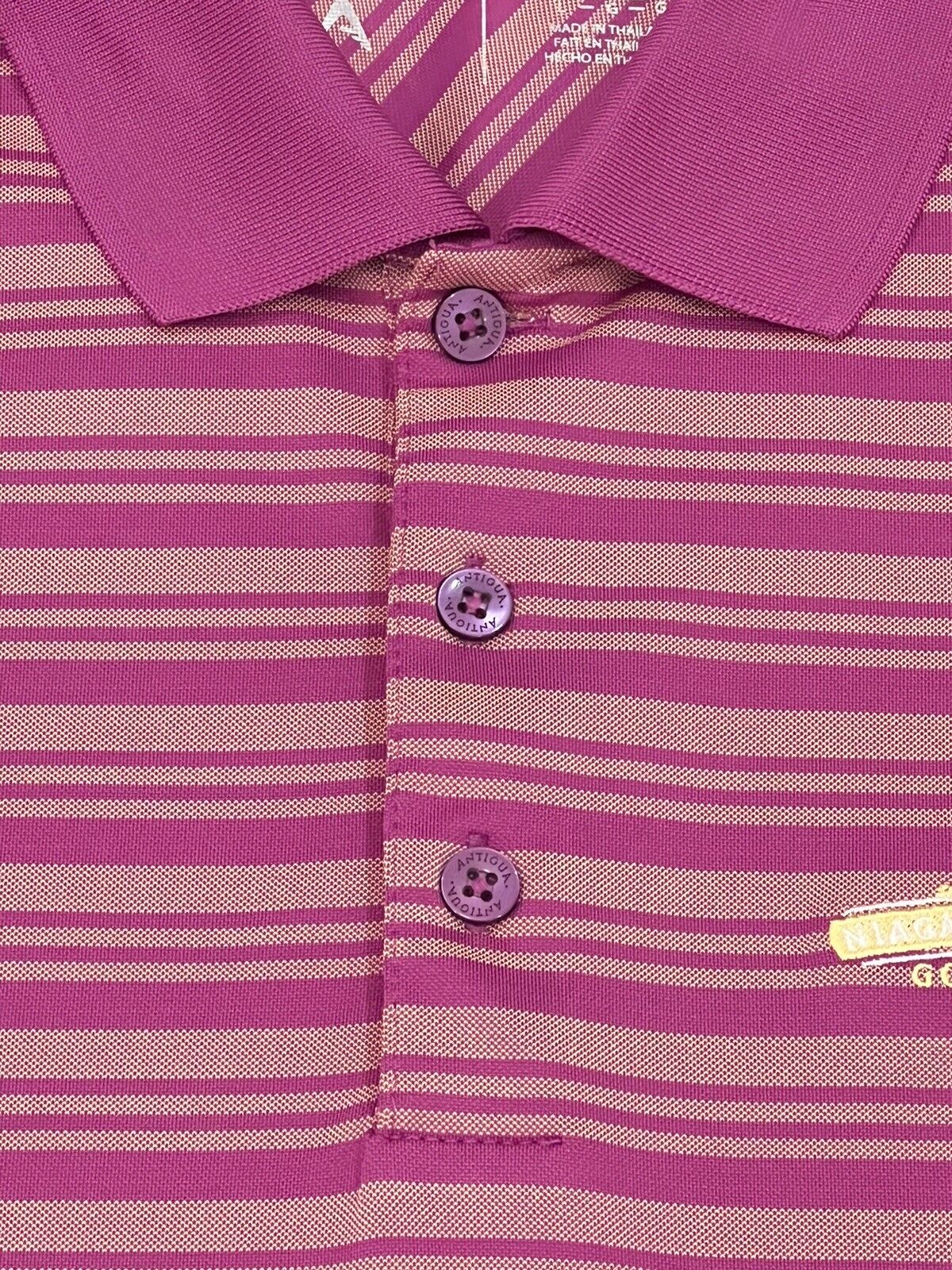 ANTIGUA Women's Golf Polo Shirt Pink w/stripes Sz L