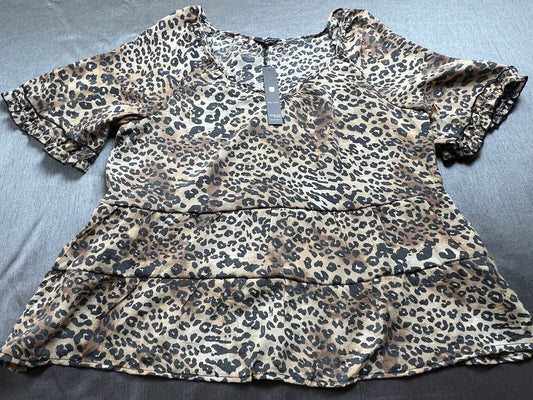 Unique Spectrum Women’s Top Leopard Black Brown Blouse Sz L